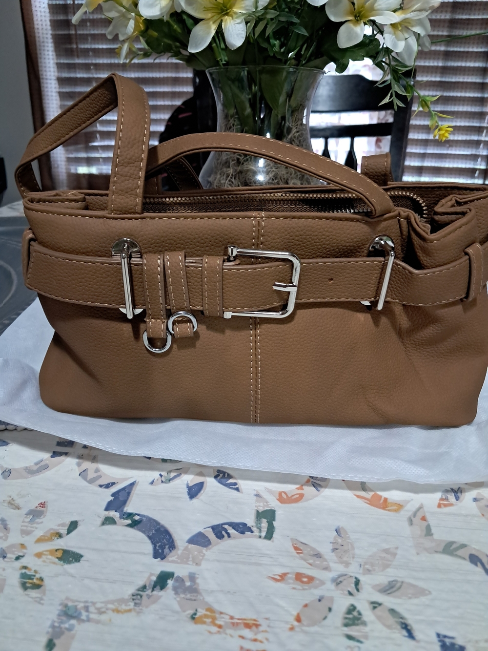 8 Other Reasons Tan Belt-Accent Shoulder Bag